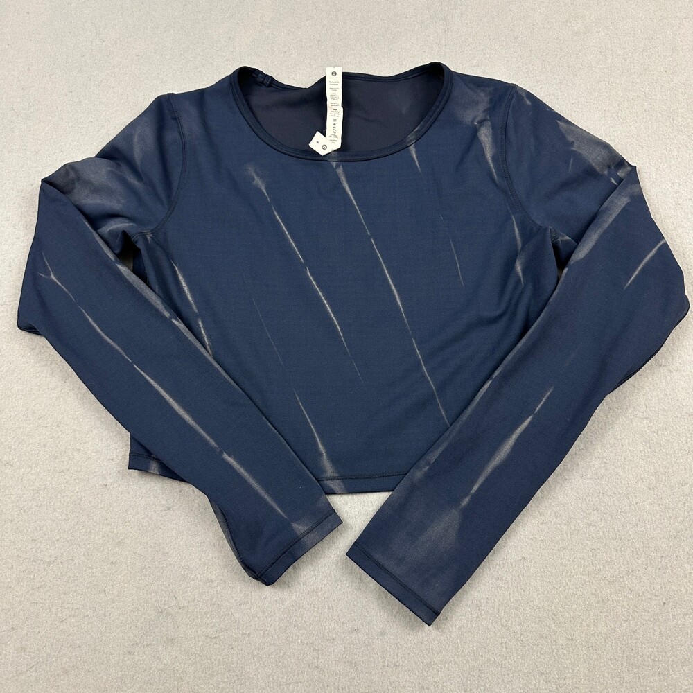 Lululemon Shirt Women 8 Blue Long Sleeve Cropped Top Pullover Gym Athleisure